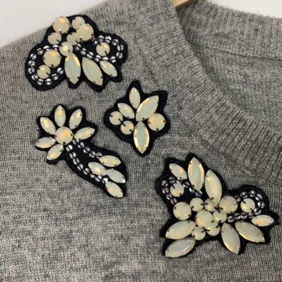 NWT J.Crew M Sweater Gray Faux-Opal Embellished Holiday - Picture 7 of 14